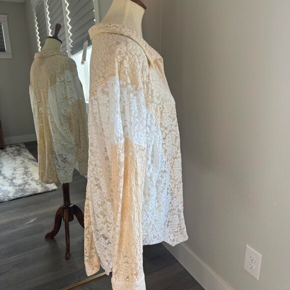 Free People Cream Lace Button Down Shirt - Picture 4 of 5